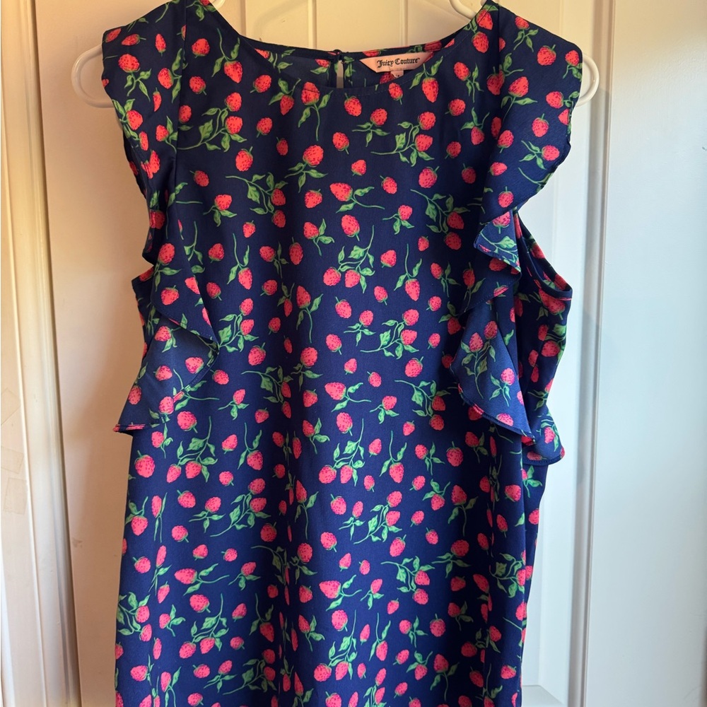 Juicy Couture Navy Raspberry Print Ruffle Sleeveless Top